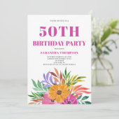 Invitation 50th Birthday Pink Tropical Floral  (Debout devant)