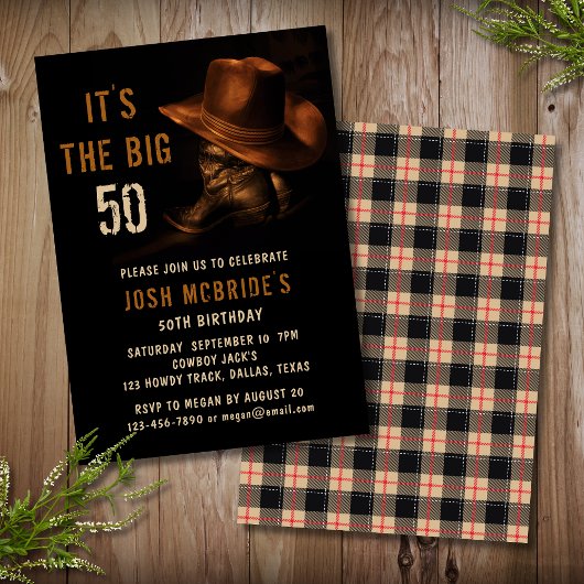 Invitation 50th Birthday Rustic Cowboy Hat and Leather Boots