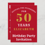 Invitation 50th Birthday Standards Red Gold Ajouter votre nom<br><div class="desc">Elégante invitation à la fête du 50e anniversaire rouge et or. Customisez facilement le texte sur cette invitation d'anniversaire en utilisant le modèle fourni.</div>