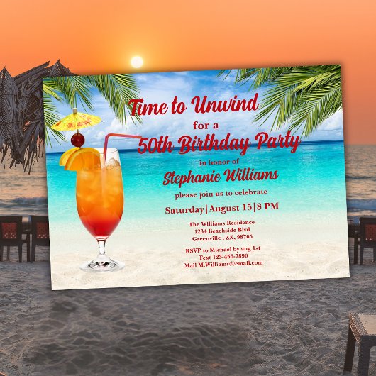 Invitation 50th Birthday Summer Cocktail Beach Party