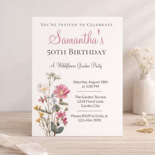 Invitation 50th Birthday Wildflower Garden Party
