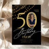 Invitation 50th Birthday with Photo Elegant Black & Gold