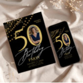 Invitation 50th Birthday with Photo Elegant Black & Gold