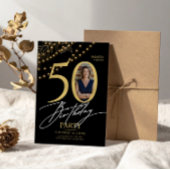 Invitation 50th Birthday with Photo Elegant Black & Gold