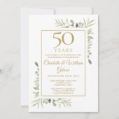 Invitation 50th Gold Anniversary Watercolour Greenery Leaves (Devant)