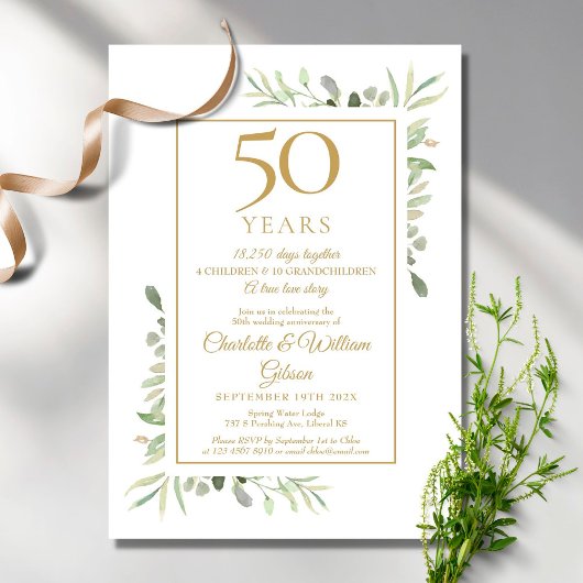 Invitation 50th Golden Wedding Anniversary Memories Greenery