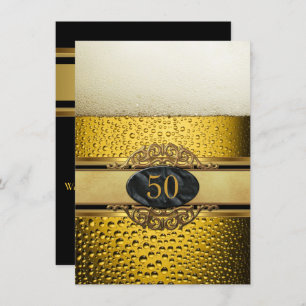 Invitation 50th Mans Beer Black Gold fête d'anniversaire