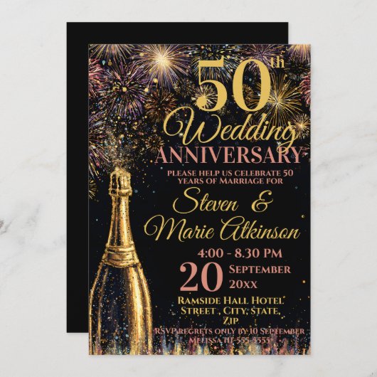 Invitation 50th Wedding Anniversary Bubbly Celebration (Devant / Derrière)