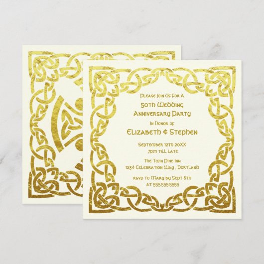 Invitation 50th Wedding Anniversary Faux Gold Celtic Knot (Devant / Derrière)