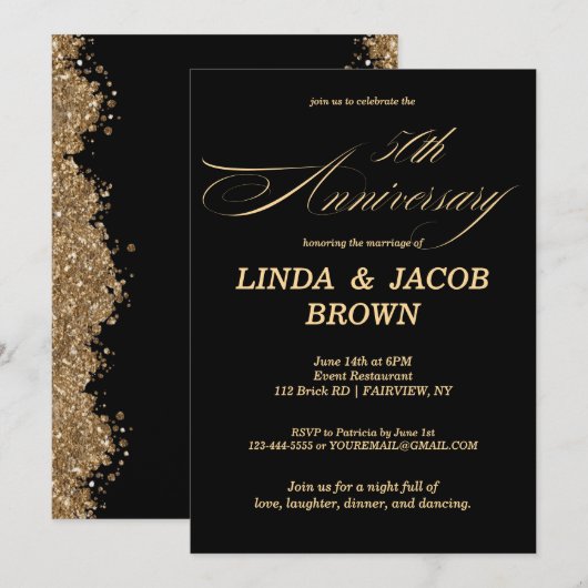 Invitation 50th Wedding Anniversary Gold Faux Glitter Script (Devant / Derrière)