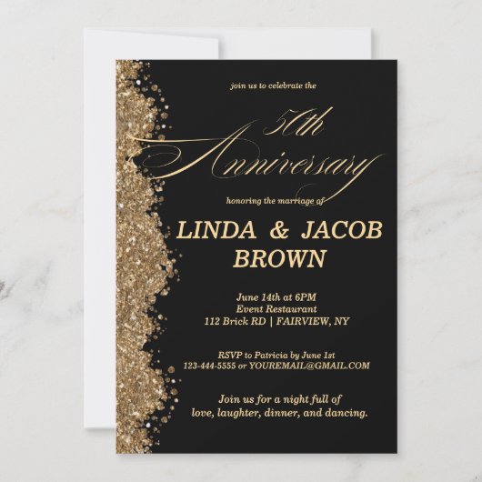 Invitation 50th Wedding Anniversary Gold Faux Glitter Script (Devant)
