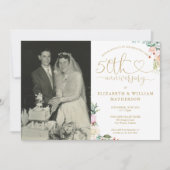 Invitation 50th Wedding Anniversary Gold Heart Floral 2 Photo (Devant)