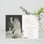 Invitation 50th Wedding Anniversary Gold Heart Floral 2 Photo (Debout devant)