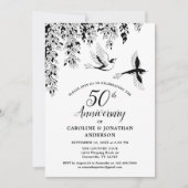 Invitation 50th Wedding Anniversary Silver Birch Flying Birds (Devant)