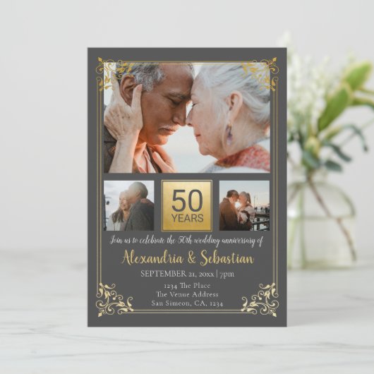 Invitation 50th Wedding Anniversary With Frame Personalized (Debout devant)