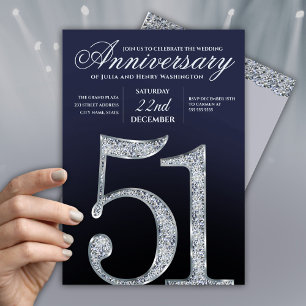 Invitation 51e Anniversaire Diamant Argent Bleu Marine Modern