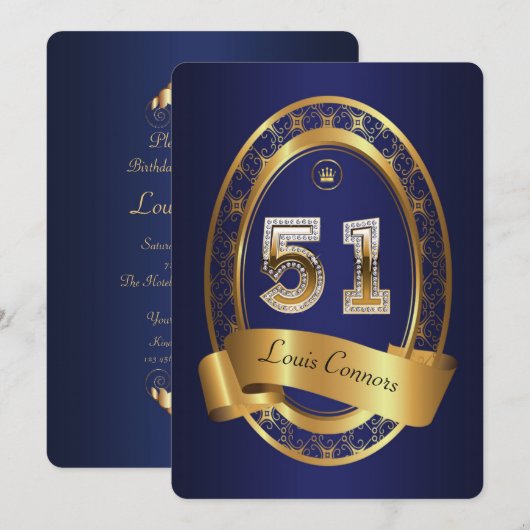 Invitation 51e, femme de fête d'anniversaire homme, couleur é (Devant / Derrière)