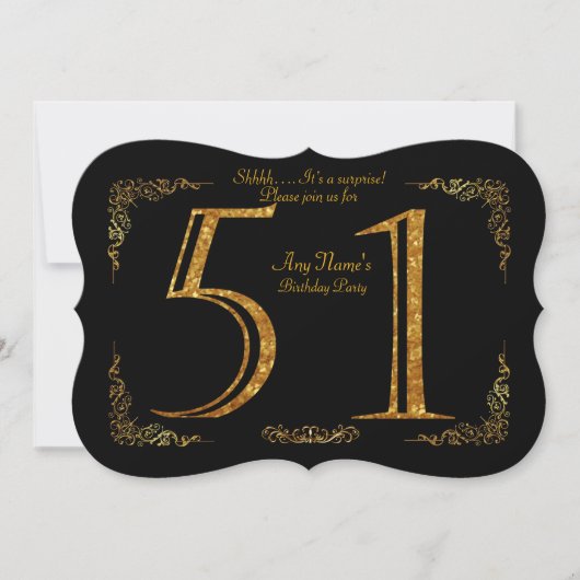 Invitation 51e, fête d'anniversaire 51e, grand Gatsby, noir & (Devant)