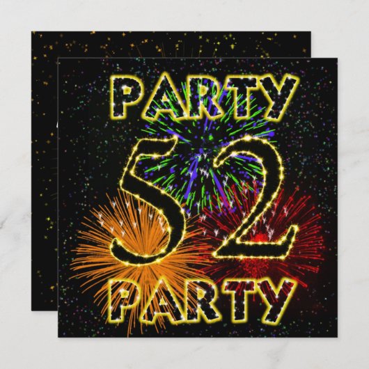 Invitation 52e anniversaire avec feu d'artifice (Devant / Derrière)
