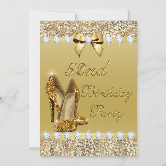 Invitation 52e Anniversaire Classy Talons d'or Séquins Diaman (Devant)