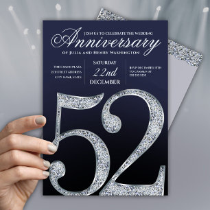Invitation 52e Anniversaire Diamant Argent Bleu Marine Modern