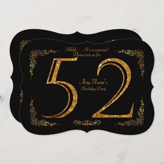 Invitation 52e, fête d'anniversaire 52e, grand Gatsby, noir e (Devant / Derrière)