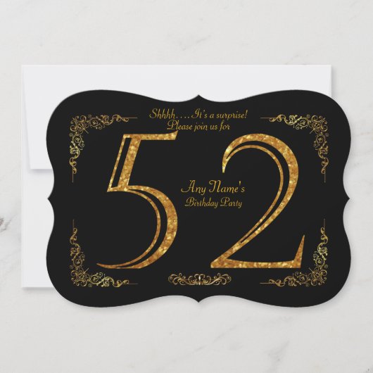 Invitation 52e, fête d'anniversaire 52e, grand Gatsby, noir e (Devant)