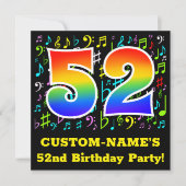 Invitation 52e fête d'anniversaire : Symboles de musique amus (Devant)