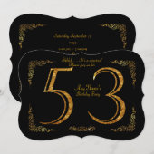 Invitation 53e,Anniversaire 53e,grand Gatsby,noir & or (Devant / Derrière)