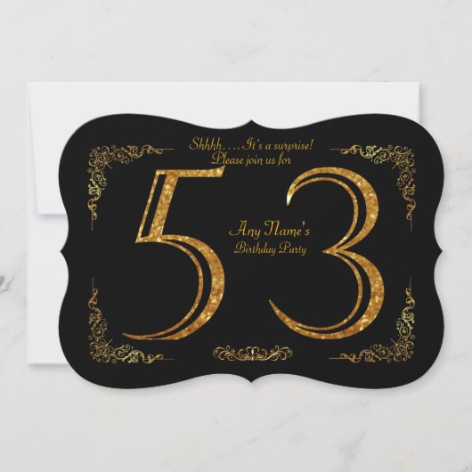Invitation 53e,Anniversaire 53e,grand Gatsby,noir & or (Devant)