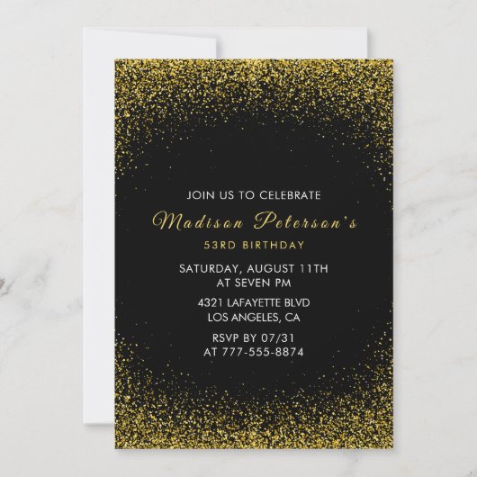 Invitation 53e anniversaire Noir et Or Glam Glitt (Devant)