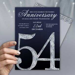 Invitation 54e Anniversaire Diamant Argent Marine Bleu Modern
