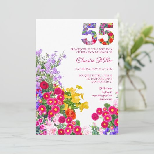 Invitation 55 Ans Elégant Jardin Floral - 55e Anniversaire (Debout devant)