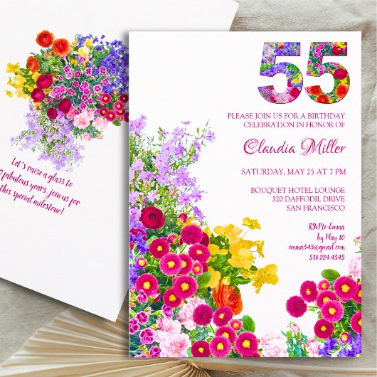 Invitation 55 Ans Elégant Jardin Floral - 55e Anniversaire