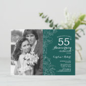 Invitation 55e anniversaire avec photo Emerald Green Floral (Debout devant)
