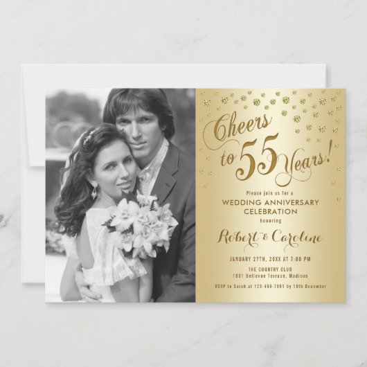 Invitation 55e anniversaire avec photo - Or (Devant)