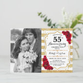 Invitation 55e anniversaire avec photo - Or Blanc Rouge (Debout devant)