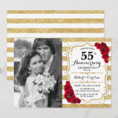 Invitation 55e anniversaire avec photo - Or Blanc Rouge (Devant / Derrière)