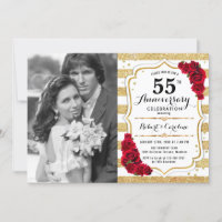 55e anniversaire avec photo - Or Blanc Rouge