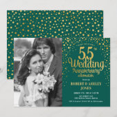 Invitation 55e anniversaire avec photo - Or vert émeraude (Devant / Derrière)