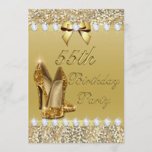 Invitation 55e Anniversaire Classy Talons d'or Séquins Diaman