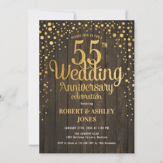 Invitation 55e anniversaire de mariage - Bois & Or (Devant)