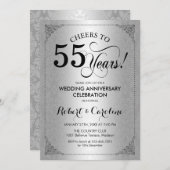Invitation 55e anniversaire de mariage - Damask noir argenté (Devant / Derrière)