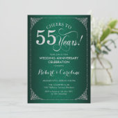 Invitation 55e anniversaire de mariage - Damassé argenté vert (Debout devant)