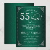 Invitation 55e anniversaire de mariage - Damassé argenté vert (Devant / Derrière)