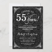 Invitation 55e anniversaire de mariage - Damassé noir et blan (Devant)