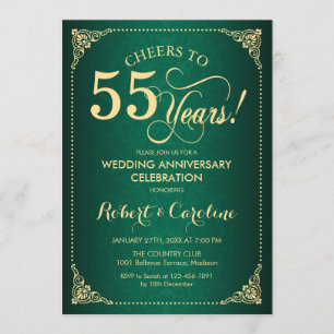Invitation 55e anniversaire de mariage - Damassé vert or
