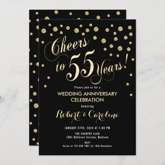 Invitation 55e anniversaire de mariage - Noir et o (Devant / Derrière)