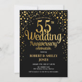 Invitation 55e anniversaire de mariage - Noir et or (Devant)