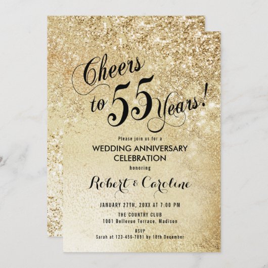Invitation 55e anniversaire de mariage or (Devant / Derrière)